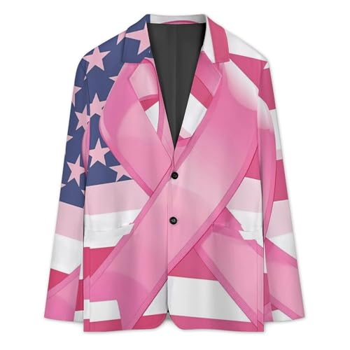 Ribbon Breast Cancer Awareness Flag Mens Blazer Casual Sport Coats Two Button Suit Jacket for Travel Wedding3