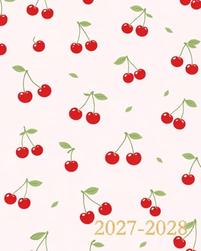 Monthly Planner 2027–2028 Cherry: Cute Cherries Calendar for Women ~ Pink and Red Aesthetic, 24 Month Agenda, Large 8 × 10 image 2