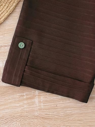 Image of Shasmi Women's Brown Solid Color Woven Long Sleeve Shirt Dress with Button Cuff, Business Casual (Dress 160)