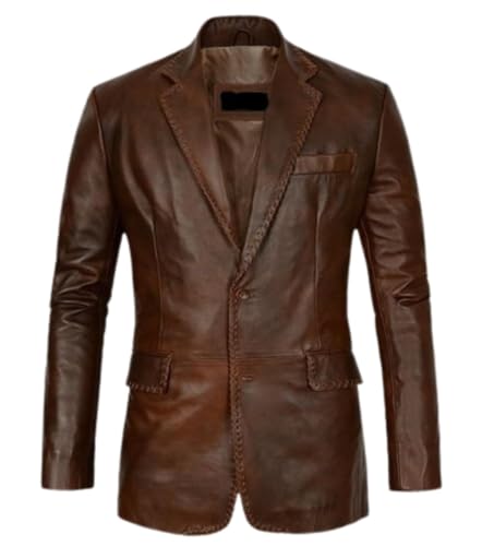 Generic Men's Leather Blazer Real Lambskin Leather Blazer Quilted Black/Brown Gift for Him, Baige