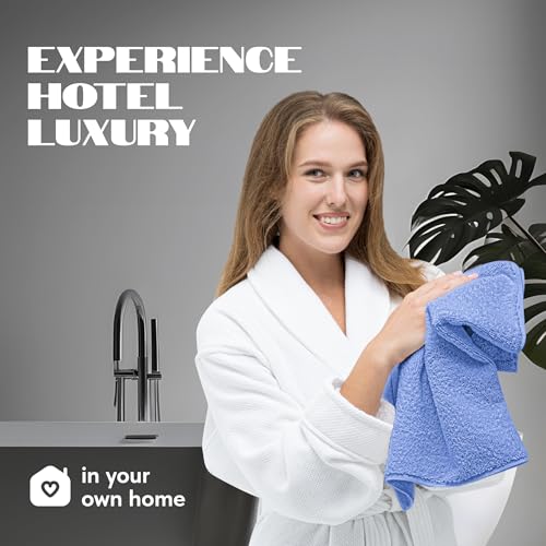 Image of White Classic Light Blue Hand Towels for Bathroom [12 Pack] Cotton Hand Towel Bulk for Gym, Kitchen and Spa, 16x27 Inches Soft Highly Absorbent Quick Dry Terry Salon Towels
