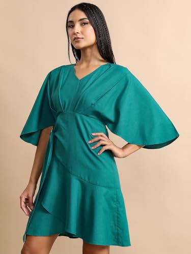 Image of Tokyo Talkies Women's Three-Quarter Sleeves V-Neck Solid Dresses | Stylish| Casual