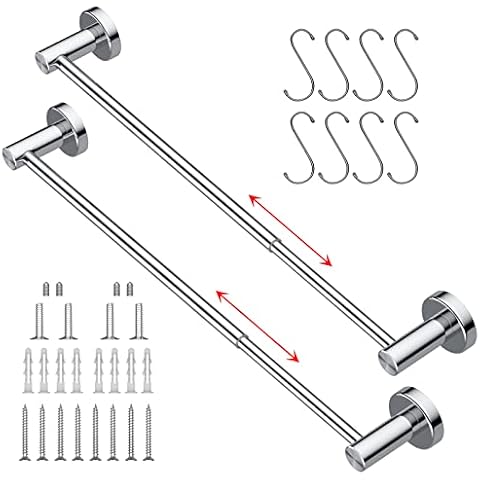 2 Pack Adjustable 16 to 27.6 Inch Single Towel Bar, iMomwee Chrome Finished SUS304 Stainless Steel Bath Towel Holder, Wall Mount Towel Rail Hanger for Bathroom Lavatory Washroom Kitchen (1" Diameter) Cover