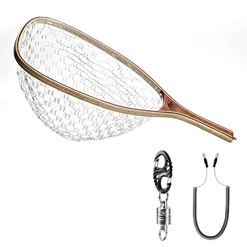 SF Fly Fishing Landing Soft Rubber Mesh Trout Catch and Release Net with Silver Magnetic Net Release Combo Kit