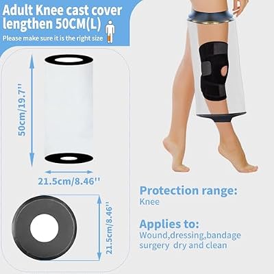 Knee Cast Cover for Shower Large Size, KT1180-L Waterproof Knee Surgery Shower Cover for Knee Replacement Surgery, ACL Surgery, Wound, Burns | Knee Cover for Showering After Surgery for Adults