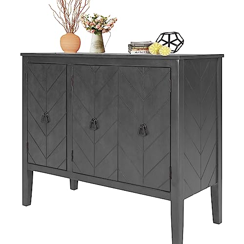 Bolgto Accent Storage Cabinet With Adjustable Shelf & Antique Handle, Rustic Wooden Sideboard Console Table Buffet Cabinet With Doors For Entryway, Living Room Hallway, Living Room, Bedroom, Grey #TOP27