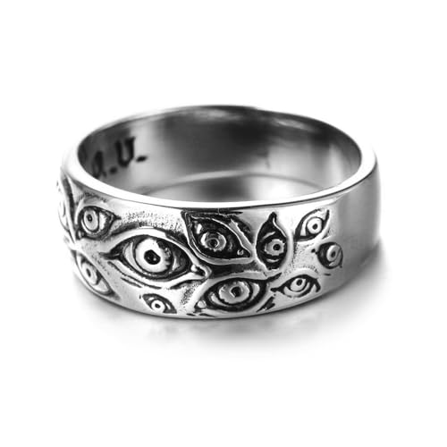 EunWow Gothic Evil Eye Ring Silver Demon Eyes Band Rings Jewelry Fashion Punk Accessories For Men&Women Size 10