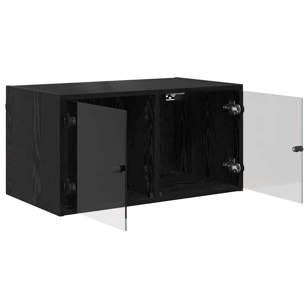 Armario de pared con aspecto de roble negro, 68 x 37 x 35 cm, armario colgante moderno con puertas de cristal y 2 compartimentos de material de madera – Escaparate de pared para salón y