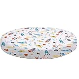 Cloele Round Stretchy Crib Sheet - Microfiber Space Fitted Sheet for 42 X 42 Mattresses Ultra Soft Unisex Round Fitted Sheet for Baby Boys Girls