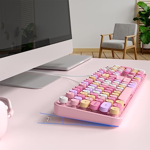 Image of Atelus Computer Keyboard Wired, Plug Play USB Keyboard with Large Number Pad, Caps Indicators, Foldable Stands, Full Size Keyboard for Windows PC Laptop (Pink Colorful)