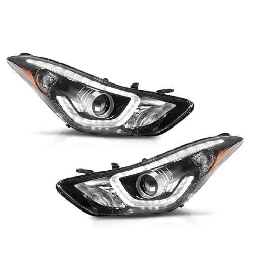 G-PLUS LED Projector DRL Headlights Fit Hyundai Elantra 2014 2015 2016 Left & Right Headlamps Assembly Clear Lens Black Housing Amber Reflector faros delanteros
