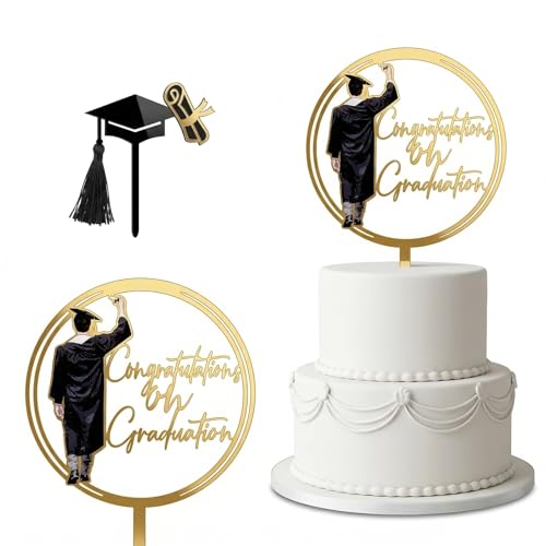 BCHMN 2 Pezzi Cake Topper Laurea Uomo Oro e Nero
