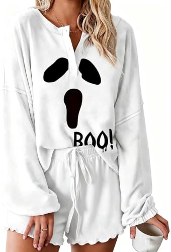 Image of Roshop Halloween Pajama Women's Pumpkin Top & Shorts Loungewear Set