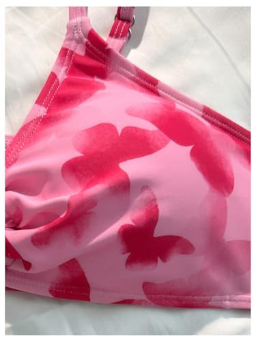 MakeMeChic Girl's 3 Piece Bikini Sets Butterfly Print V Neck Backless Swimsuit with Cover Up Skirt4