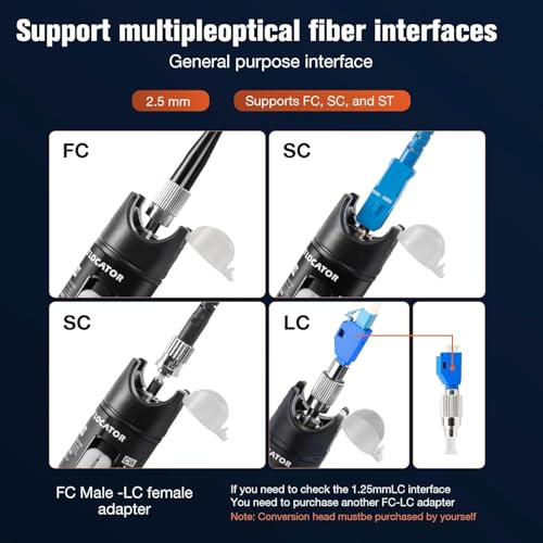 Image of Visual Fault Locator 30mW 30KM, VFL Fiber Optic Cable Tester Meter, Red Light Pen Tester Adapt LC /FC /SC /ST Interface, Fiber Network Cable Test Kit Fiber Light Source Testers