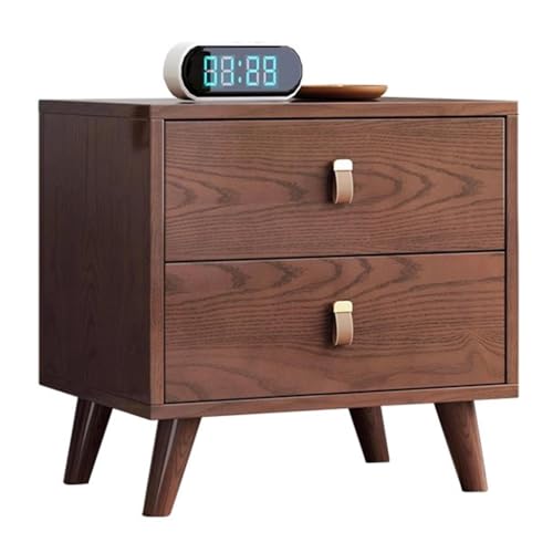 Mesita De Noche Estilo Americano con 2 Cajones, De Madera Resistente con Patas para Dormitorio, con Asa De Cuero, Estable Y Fácil De Instalar