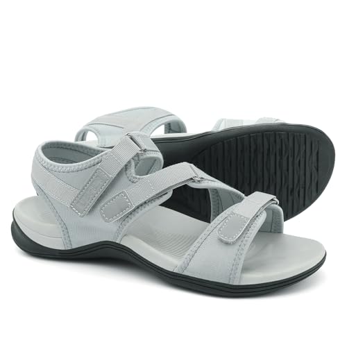 Image of UBFEN Womens Hiking Water Sport Sandals with Arch Support | 3 Adjustable Straps, Cushioned Footbed, Non-Slip, Comfortable Walking for Athletic Outdoor Summer Beach