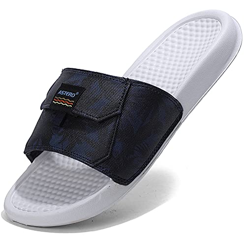 ASTERO Claquette Hommes Chaussures de Plage Piscine Sandales Antidérapant Tong Été Shower Chaussons Taille 41-46 (Bleu, Numeric_46) Cover