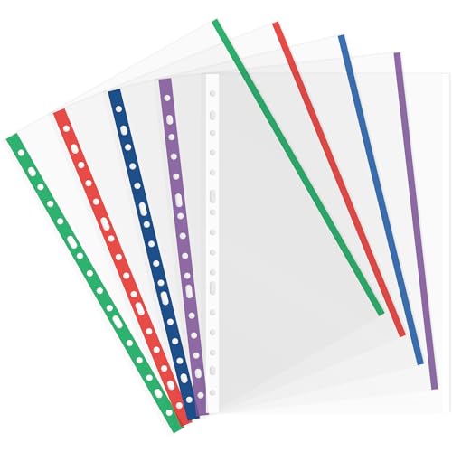 Grafoplas - Bolsa 25 Fundas Multitaladro, Borde Colores Surtidos, Tamaño Folio, Acabado Cristal, Lomo Reforzado, Polipropileno Extra, Perfecto Material Oficina y Escolar para Archivador Anillas