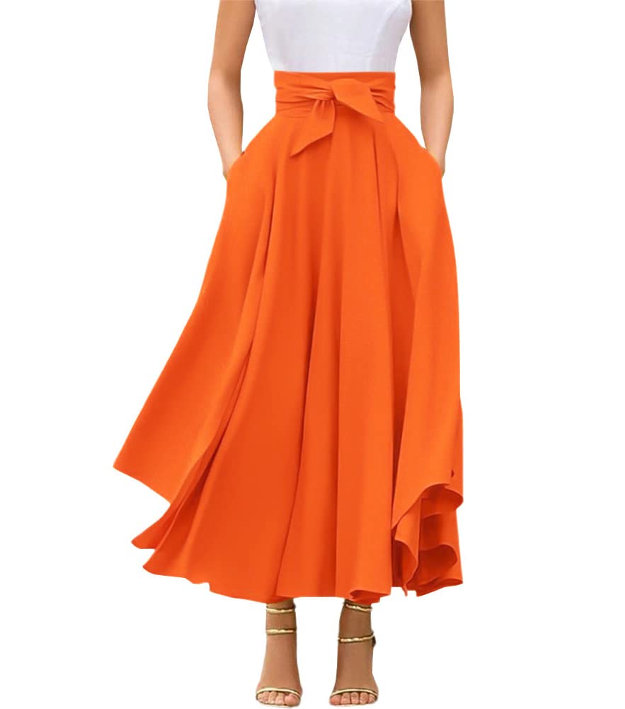 chouyatouWomen's Elegant High Waisted Side Slit Irregular Bohemian Maxi Skirt with Pockets