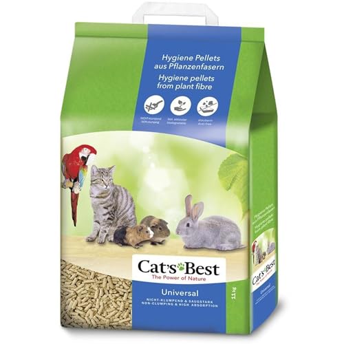 Cat'S Best Arena para Gatos Universal 20 L (11 kg). Arena para Pájaros, Conejos Biodegradable Sin Polvo. Lecho para Conejos de Fibra Vegetal.