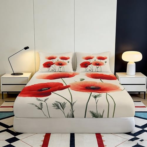Drap-housse coquelicot 140x200 microfibre antidérapant grand bonnet