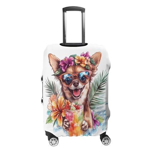 Dog Drinking Drink Flower Palm Leaves Luggage Cover Travel Suitcase Cover Luggage Protector 22-24 Inch4