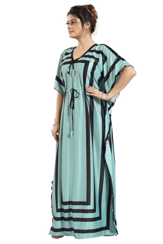 Image of Women's- Kaftan /Nighty /Maxi /Gown /Nightdress /Nightwear Serena Fabric- V-Neck Floral Print