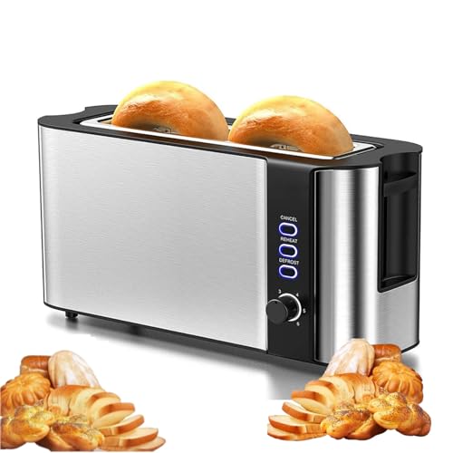 Tostadora de pan comercial Tostadora de ranura larga para 2 rebanadas con 6 controles de tostado variables Tostadora eléctrica para rebanadas gruesas y bollos