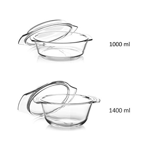 Image of CELLO Angelica Round Casserole Serving Glass Bowl with Lid for Kitchen 2000 ml, Clear | Microwave & Oven Safe, Dishwasher & Fridge Safe Leadfree Toughened Glass Roti Casserole Hot Pot Box for Mixing
