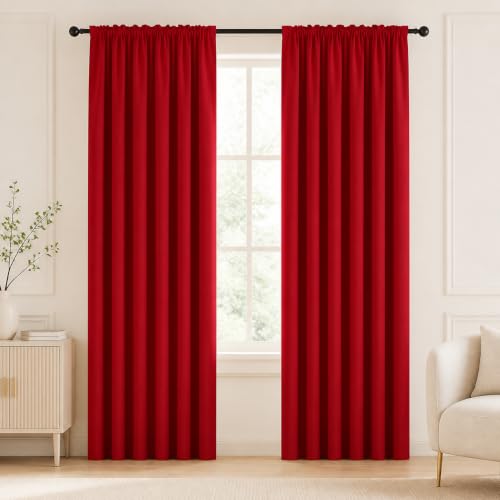 Image of Deconovo Blackout Curtain Room Darkening Thermal Insulated Curtains Rod Pocket Window Curtain for Bedroom Red 38 x 54 Inch 2 Panels