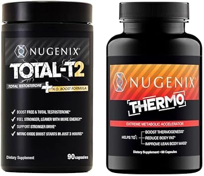 Nugenix T2 and Thermo - Testosterone Booster, Nitric Oxide Booster and Thermogenic Fat Burner for Men - Bundle