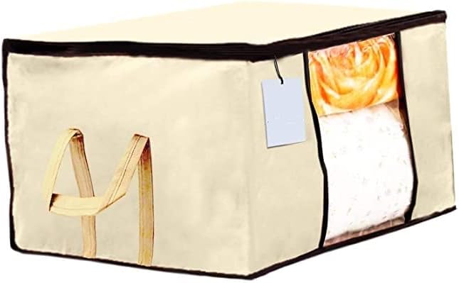 Underbed Storage Bag Storage Organiser Blanket Cover Set of 2 Ivory Dark Brown Extra Large Size