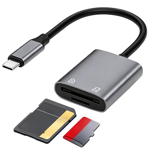 Elecora Lector de Tarjetas USB 3.0 2 en 1 SD Micro SD TF Adaptador Tipo C SD Card Reader Portátil de Aluminio Compatible con SD/Micro SD/SDHC/SDXC/MMC para iPhone 17 MacBook
