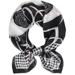 Relang Fashion silk Satin Head Scarf for Women Hair Bandana Hair Scarf Wrap Neck Scarf for Women 27.5×27.5 inches Flowers in the Mirror Black