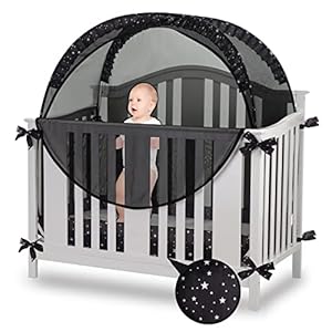 ZXPLO Safety Crib Tent to Keep Baby in Pop up Mosquito Net Netting Canopy Mesh Cover for Toddler – Black