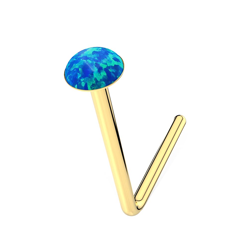 Monster Piercing 9K Amarillo Oro Bisel engastado ?Palo Azul Piedra 22 Calibre L Curva Nariz Stud Piercing