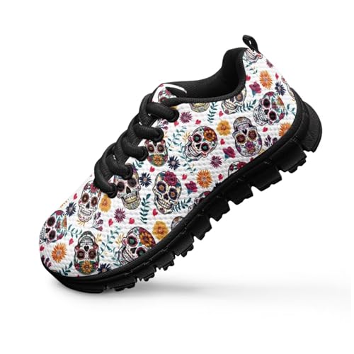 SYtrade Kids Lace-up Athletic Sneaker for Girls Flat Walking Shoes Black Sole