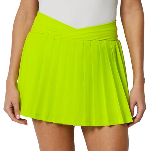 Amazon Essentials Damen Funktionaler Plissierter Tennisrock aus Dehnbarem Gewebe mit Innenhose und Taschen Hellgrün M