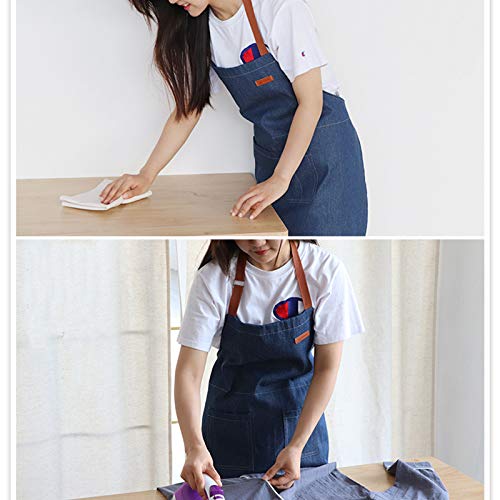 Eywlwaar Denim Apron For Women With 2 Pockets Unisex Jean Apron Adjustable Bib Apron For Work Kitchen Cooking Large Pocket 31.3 "X 27.4" Blue #TOP5