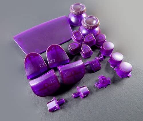 Devine Customz PS5 Next Gen Controller Chrome & Plain Full Buttons Set D-Pad Trigger R1, R2, L1, L2 Share Options Face Buttons for PS5 Controller, Full Set Touch Pad Repair Kits (Clear Purple)