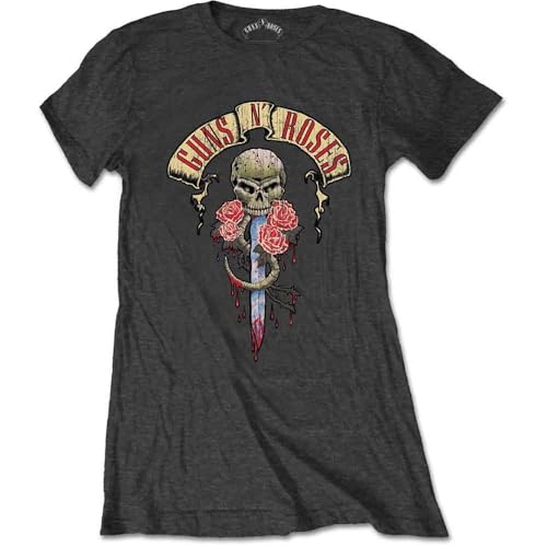 Image of Guns & Roses Women's Guns N' Roses Dripping Dagger T-Shirt, Multicolour(Grey), Manufacturer Size Medium