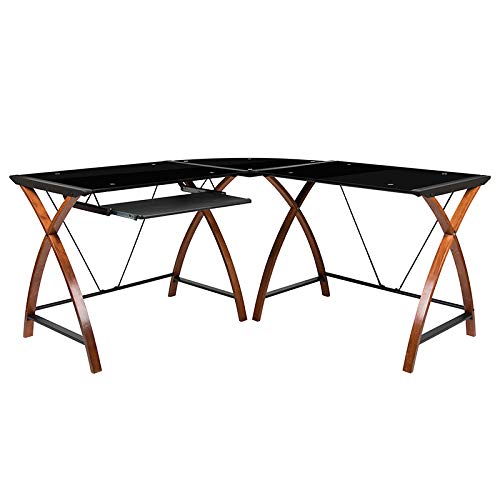 Flash Furniture Black Glass L-Shape Corner Computer Desk With Pull-Out Keyboard Tray, 83.25"W X 23.5"D X 29"H #TOP3