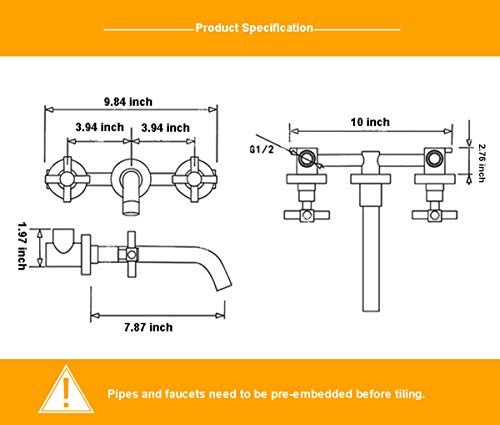 Black Wall Mount Bathroom Faucet Tub Filler Faucet High Flow 2 Cross Handles 3 Holes Vanity Sink Mixer Tap Brass 8 Inch Wall Mounted Bath Lavatory Vessel Sink Faucet With Rough-In Valve Commercial #TOP1