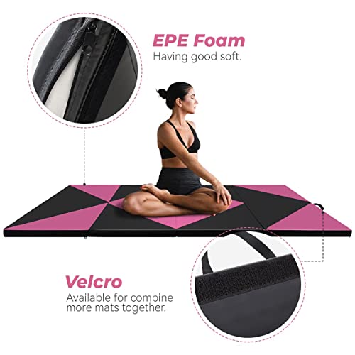 Max4out 6'/8'*2'*2'',8/10'x4'x2'' Thick Gymnastics Exercise&Personal Fitness Mat For Home, Aerobics Stretching Yoga Mats With Carrying Handle For MMA, Home Gym Protective Flooring(240-black) - Thumbnail 2