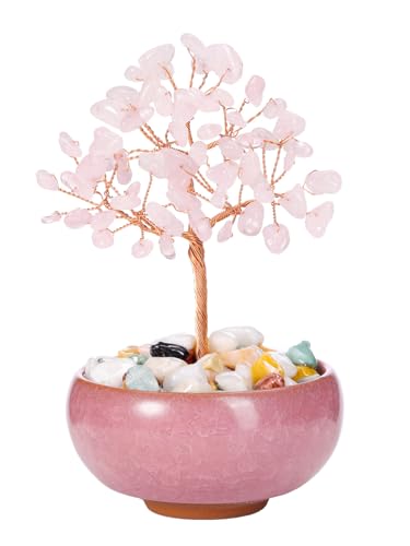 Jovivi Rose Quartz Crystal Tree of Life,Healing Crystals Gifts for Women Christmas,Pink Gemstone Tree Ornament Spiritual Gifts for Women Mum Xmas Birthday Home Decor Bedroom Accessories