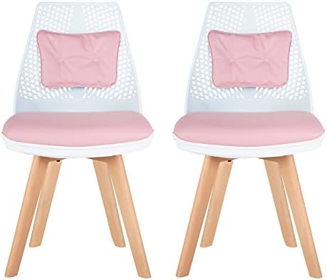VITCOCO Modern Style Dining Kitchen Chairs with 4 Long Wooden Table Legs Indoor Room Table Chair for Kitchen, Living Room, Dining, Bedroom, Office Desk Side Chair Set of 2(GreyPink)