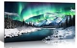 Northern Lights Wall Art - 20'x40' Large Framed Canvas Prints, Aurora Borealis Scenery Paintings, Farmhouse Wall Decor for Bedroom, Living Room, Bathroom, Ready to Hang Home Artwork
