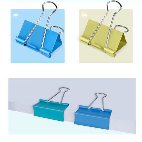Image of Ufmarine Large Binder Clips 1.6 inch Length, (40 Pcs) Colorful Paper Clips Large for Office
