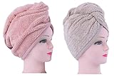 (2pack) IvyMei Microfiber Hair Towel,Quick Dry Head Towel Wrap,Shower Cap, Absorbent Hair Towel Wrap Turban,Dry Hair Cap,Pineapple Hair Wrap,Soft Fluffy Hair Towel Fleece for Women Girl(pink+khaki)